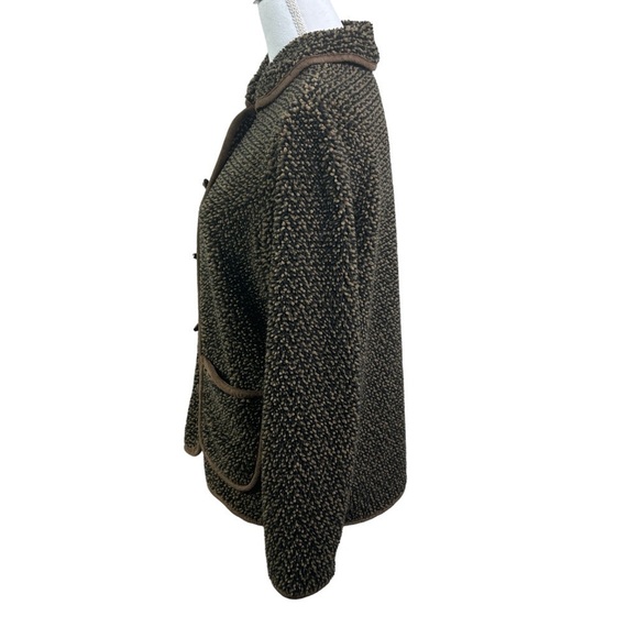 Orvis Berber Fleece Jacket Women's S Wood Button Front Pockets Chevron Pattern - Picture 2 of 13